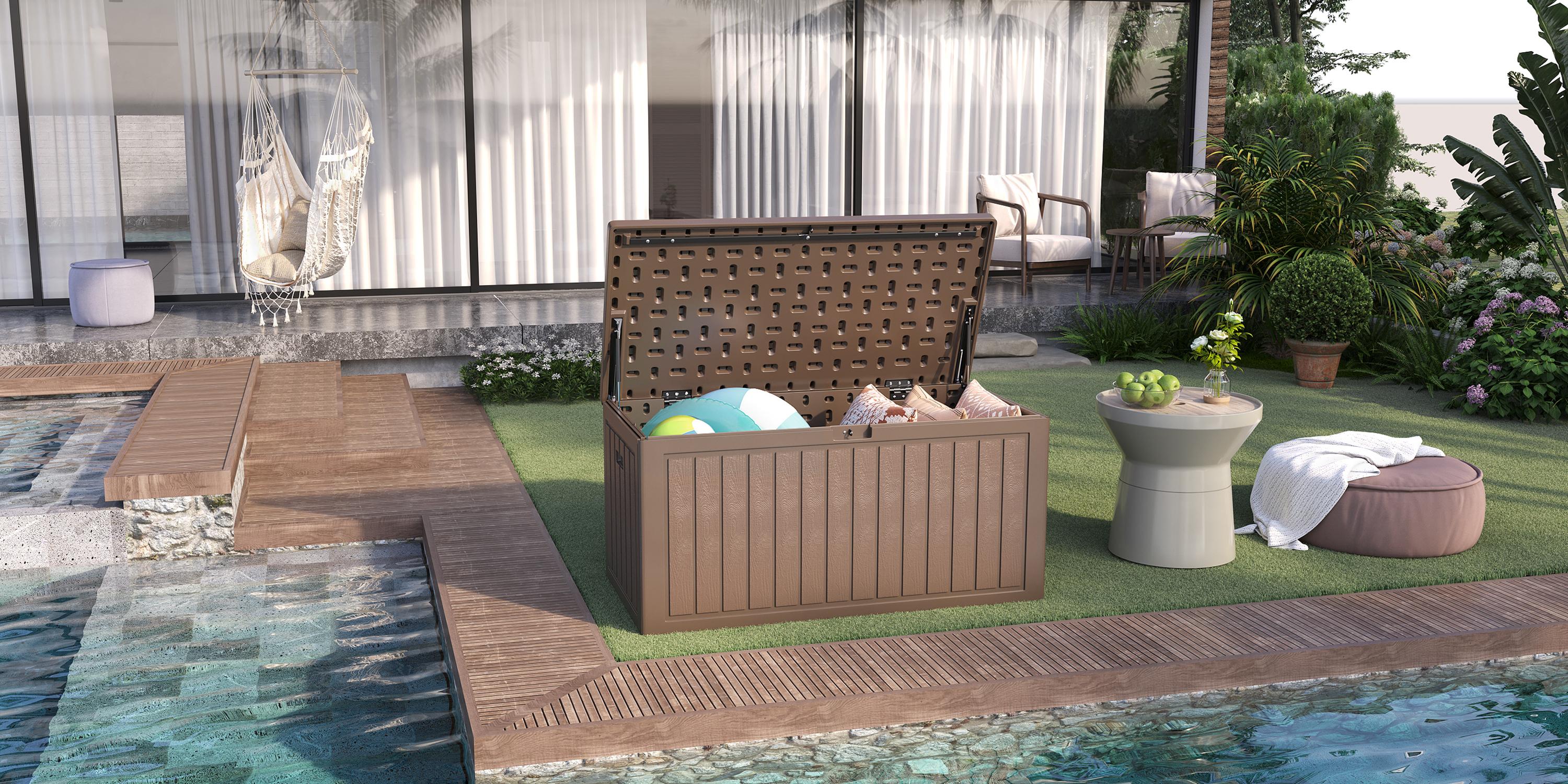 Yitahome 90 Gallon Resin Outdoor Storage Box, XXL Double-Wall Waterproof Deck Box, Doubles as Table or Seating, with 450 lbs Capacity, Lockable