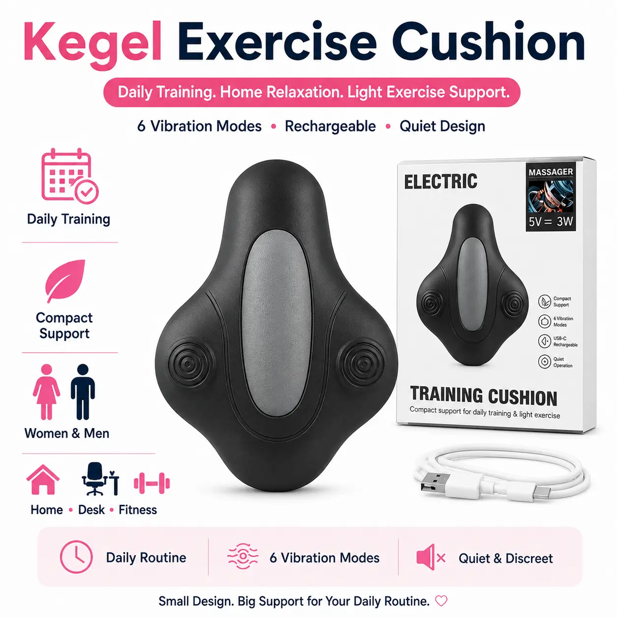 Exclusive Electric Pelvic FloorMuscle Trainer Kegel Exercise Seat Cushion - 6 Vibration Modes, Electric Massage Padfor Women & Men, Compact Portable Sitting Cushion, HomeDesk Fitness Accessory, Trending Party Favor Gift forBirthday & Holidays