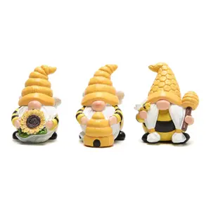 3 PCS Bumble Bee Spring Gnome Figurines Decorations Honey Elf Ornaments World Bee Day Decor Gifts for Home, Porch, Yard, Flower Bed Outdoor Garden Decor Gifts for Women, Mom