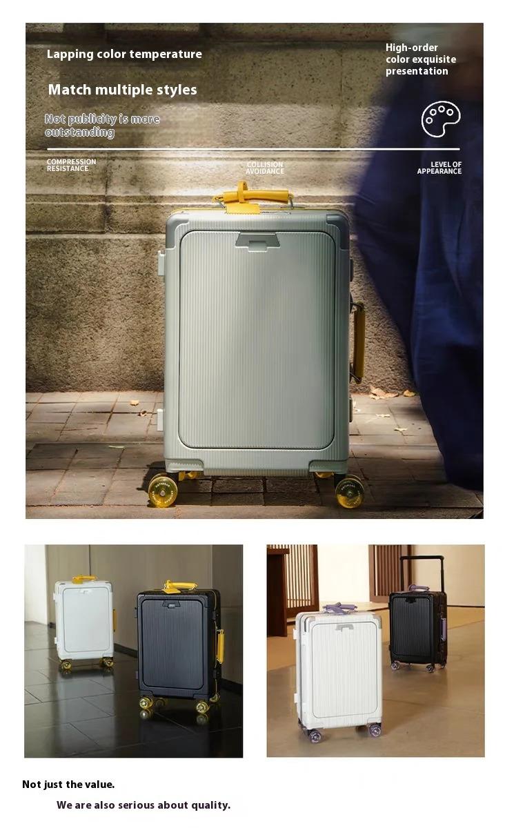 Latest Wide Handle Aluminum Luggage case with Poured Wheels Front Opening Travel Bag Multifunctional Suitcase Oversea Stock