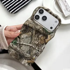 Trendy Realtree Camouflage Print Phone Case ,Cute Wavy Curved Edge Glossy Protective Shockproof Rugged Cover, Dual Layer Soft TPU Bumper Hard Shell Design for iPhone 11 12 13 14 15 16 17 Pro Max Air, Camo