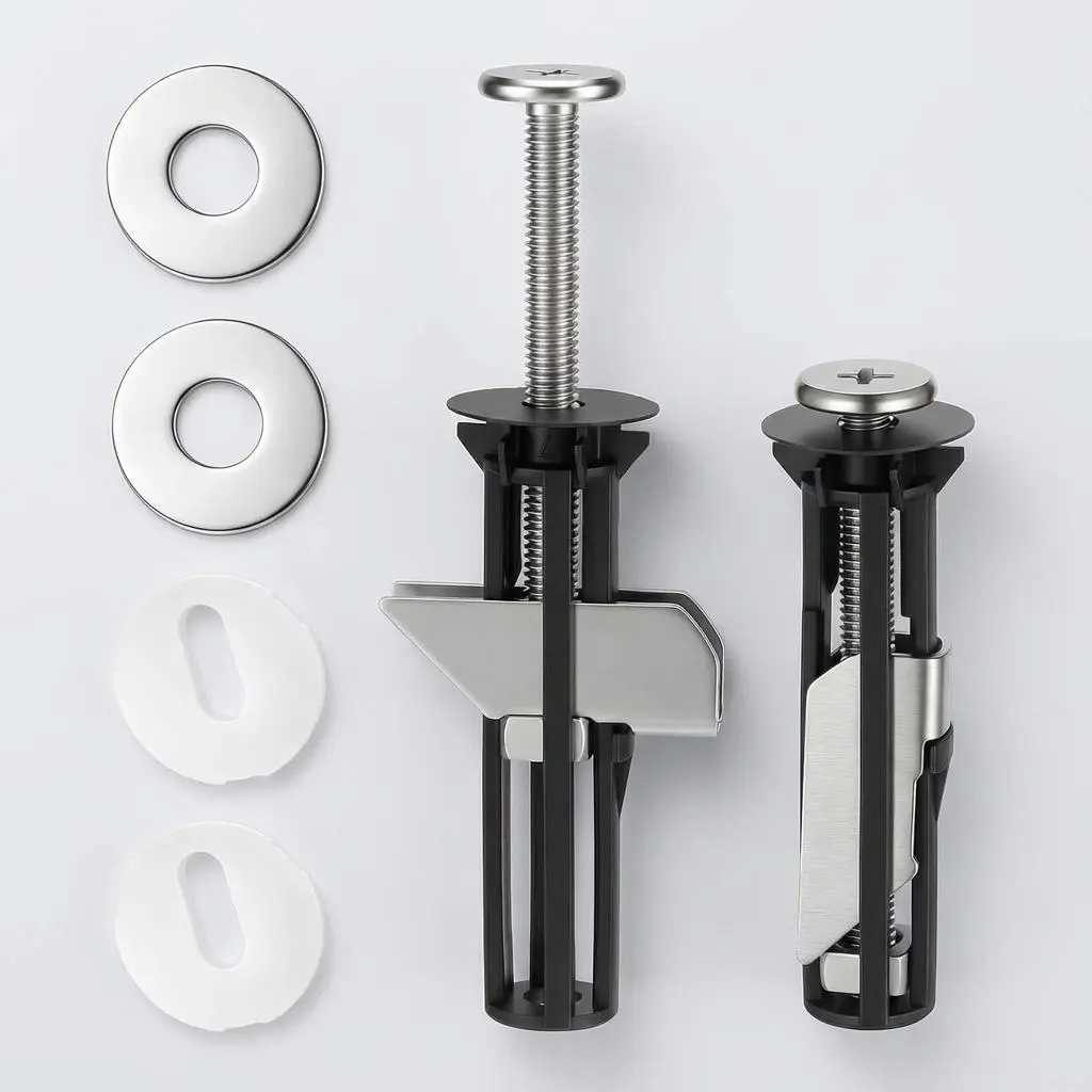 Heavy Duty Universal Toilet Seat Bolts Kit (2 Pcs) with Steel&Plastic Screws, Washers, Nuts, Anti-Slip Lock for 14-20mm Mounting Holes, Secure Mount Standard Bowl Replacement Hardware & Toilet Installation