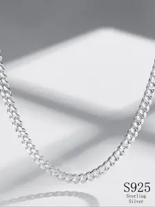 925 Sterling Silver Cuban Link Chain Necklace, Fashion Jewelry for Party, Daily Clothing Decor, Trendy All-match & Exquisite Jewelry for Birthday Gift, Elegant Necklace