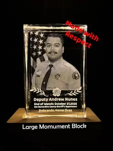Hopeviews Large-Format Memorial Crystal Tribute for Deputy Sheriff Andrew Nunez 4.5x6.8x1.6 Inch K9 Crystal with LED Base and Customizable Inscription