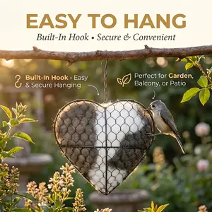Heart  Bird Nesting Hanging Decoration Outdoor Yard Balcony Cotton Metal Bird Nest  Art Pendant Festival  Gifts Hangable Ornaments  Perfect for Cardinals & Chickadees – Ideal Gift for Bird Lovers, Moms & Grandmas Flowers Garden Accessories