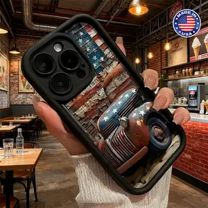 Vintage American Flag Truck Pattern Aesthetic Case for iPhone 17 16 15 14 Pro Max 13 12 11 XR XS Plus Air Slim Lightweight Shockproof Anti Drop Protective Durable TPU Cover