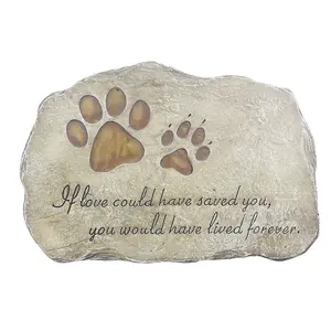 Paw Prints Dog Pet Memorial Stone, Pet Garden Stone Grave Marker for Dog or Cat, Hand-Painted Pet Memorial Gift Indoor or Outdoor, 11" x 8"