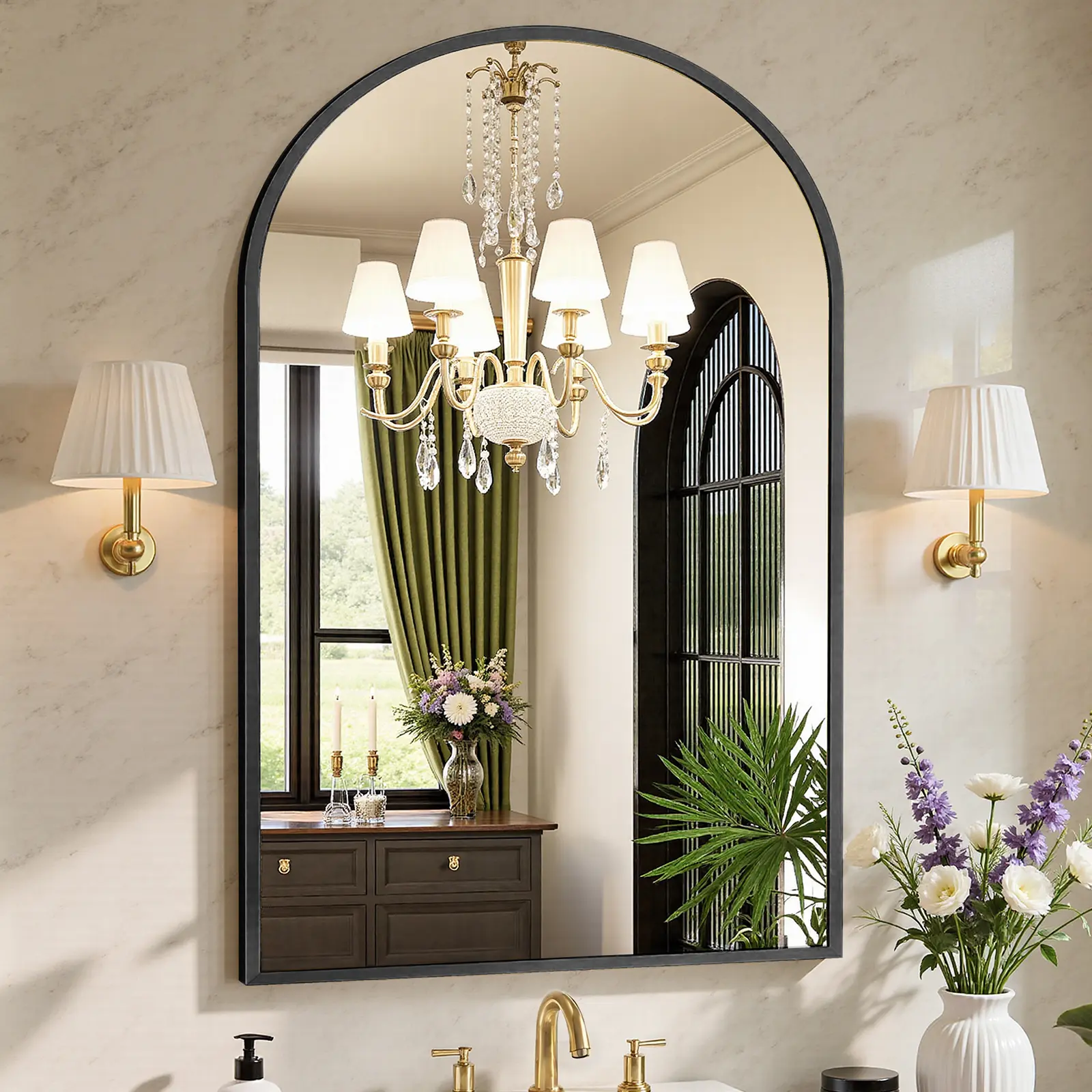 Modern Arch Gold Arch Mirror - Wall Mounted Bathroom Mirror with Durable Metal Frame, HD Shatterproof Glass, Ideal for Over Sink, Wall Decor, Home Decor Items, Apartment Accessories