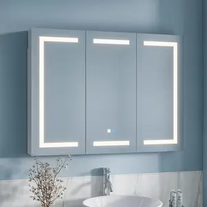 3-Door Smart Medicine Cabinet with Anti-Fog Mirror, Dimmable Light & Color Control, Surface-Mount Bathroom Organizer