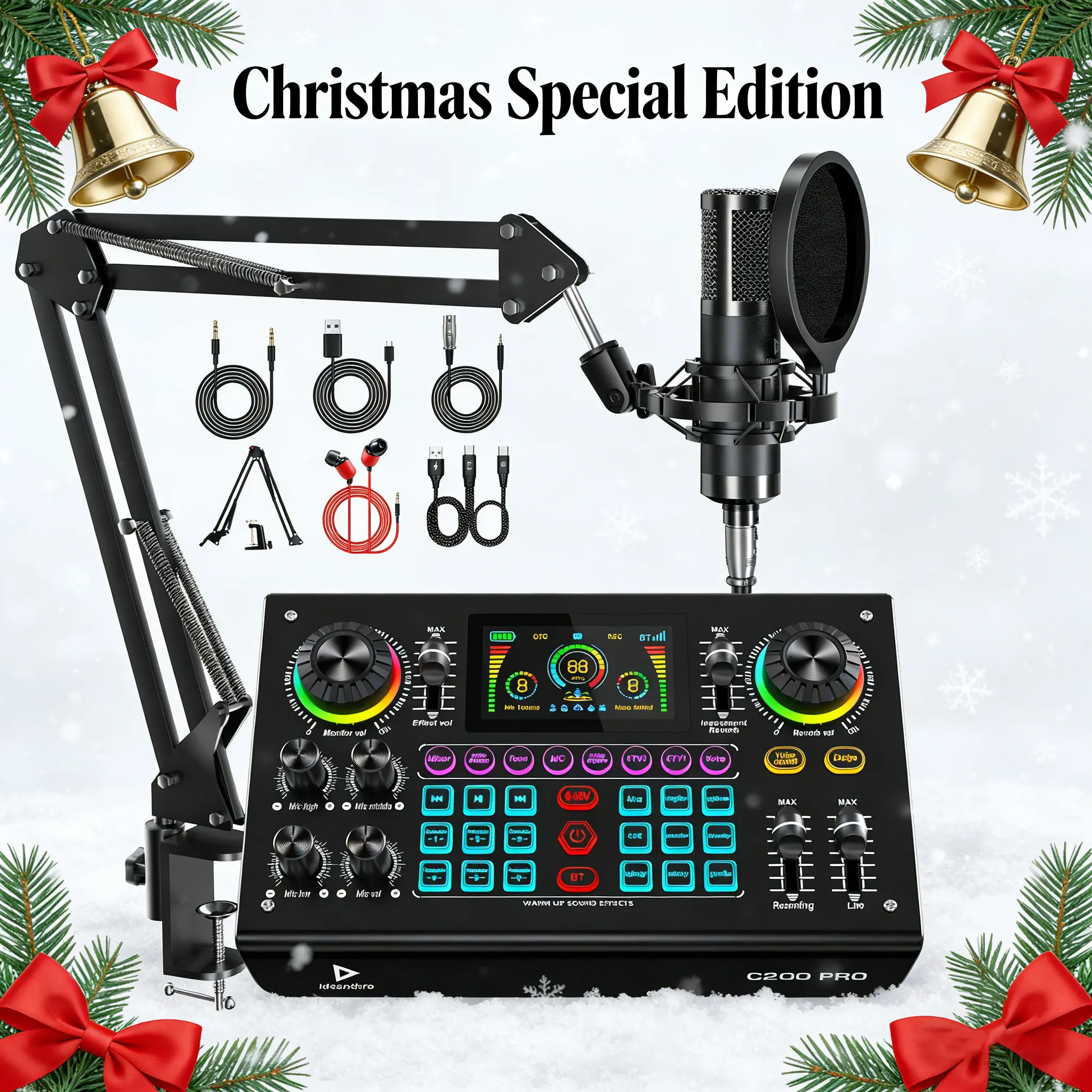 Ideanthro C200PRO-P15 Digital Card USB Audio Mixer Kit - Dual-Mic Support, Live Voice Changing, Adjustable for Indoor Streaming, Enhanced Audio Quality, TikTok Shop Black Friday Deal