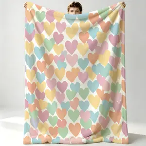 1Pcs Colorful Heart Print Flannel Blanket, Multiple Styles, Soft, Warm And Breathable, Throw Blanket For Sofa Or Bed, Suitable For All People, Ideal Gift Choice