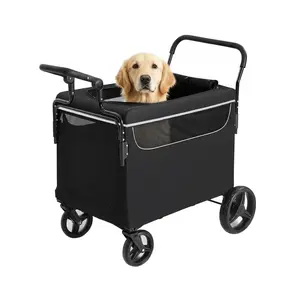 Dog Wagon for Large Dogs, 2-in-1 Push-Pull Pet Stroller with Ramp, Foldable All Terrain Cart for Medium Dogs, Features One-Step Brake, Suitable for Camping & Outdoor Walks