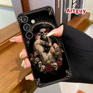 Straight Edge Phone Case Compatible with Samsung S24 ultra plus S25 S23 S22 Ultra Plus Skeleton Man Pattern Anti-Scratch Shockproof TPU Bumper Drop-proof Cover