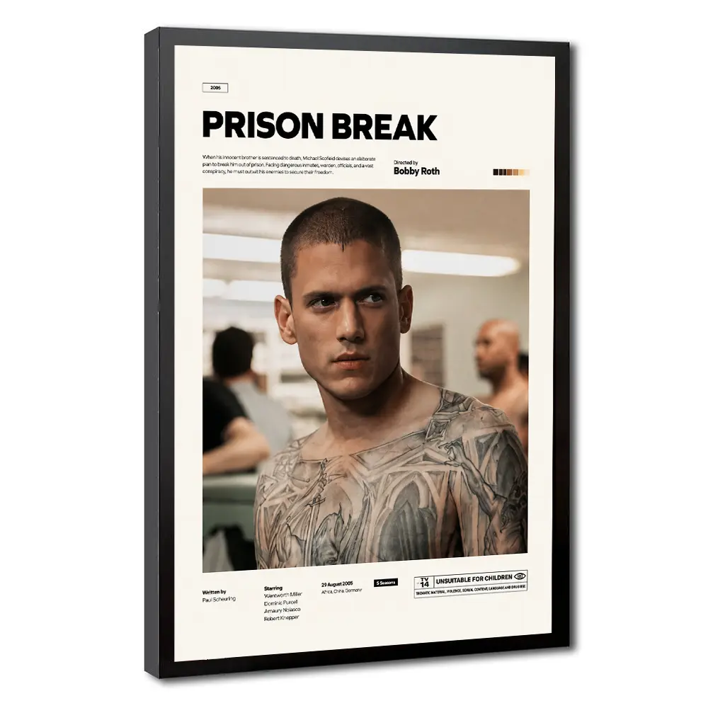 Prison Break TV Series Vinyl Poster - Artistic Vintage Art Home Decor, Durable, Vibrant Crime Drama Wall Accent, Residue-Free Easy Install, Weather-Resistant Washable Waterproof Room Accessory for Bedroom, Office