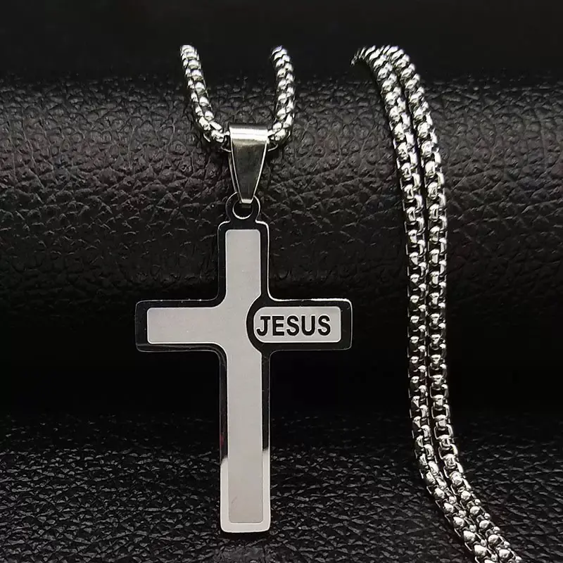 Titanium Steel Cross Pendant Necklace with Snake Bone Chain - Fashion Costume Jewelry Accessory