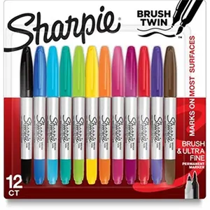 Sanford  Brush Twin Permanent Assorted Color Permanent Marker, Pack of 12