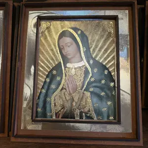 La Virgen de Guadalupe Framed Religious Artwork with Gold Accents and Star Details