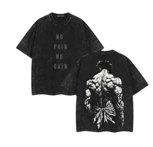 Gym Baki Pump Cover Vintage Washed T-Shirt, Double Sided Anime Manga Print, Heavyweight Cotton Unisex Oversized Tee, Casual Gymwear Streetwear Top, Perfect for Otaku, Fighters and Daily Workout Outfits