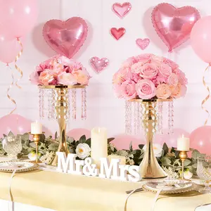 10.2in Gold Centerpiece Stands for Table Wedding, Crystal Vases for Flowers, Metal Floral Vase Holder for Party, Reception, Anniversary, Birthday Event and Home Table Decor