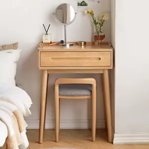 YESWOOD Solid Wood Desk with Drawer, Wood Vanity Table, Writing Desk, Modern Nightstand with Wooden Legs, Oak Side Table for Small Space, 30.7" H Tall Night Stand for Bedroom, Dorm