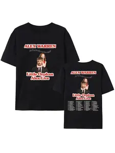 Little Orphehan Alex Live 2026 European Arena Tour Camiletta Alex Warren Argodo Miracle Menswear T-shirt Pop Harajuku Hip Hop Streetwear Retro Short Sleeve Round Neck Rock Loose Versatile New Casual Retro Style Fashion Trend Soft Fabric Machine Washable
