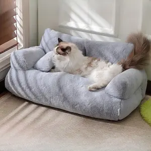 Four-Season Pet Sofa Bed, Detachable Washable Polyester Fiber Dog Cat House, Multi-Functional Pet Nest for Cats Dogs Shaped Beds