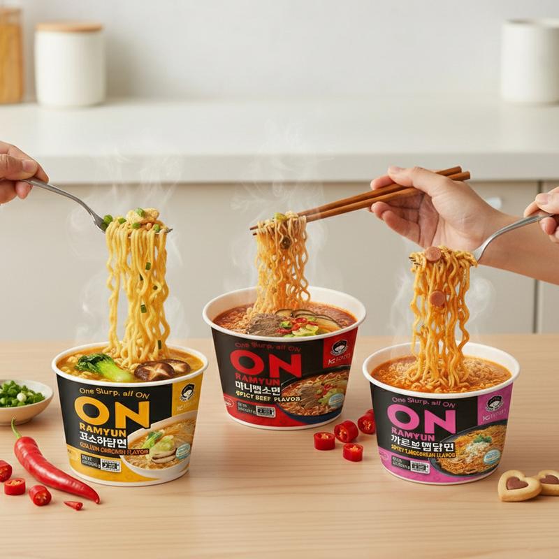 ON RAMYUN 6 PACK Korean Variety Mix Box (6 Cups) – 3-Flavor Mix: Spicy Beef, Spicy Carbocream & Golden Chicken, Authentic K-Ramyun Cup Noodles, Perfect for Dorms, Roommates & Sharing, One Slurp, All the Comfort, Instant Korean Snack Food