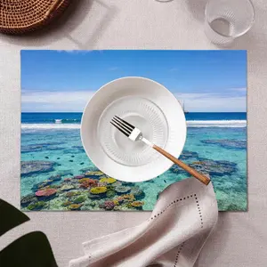 1/4/6/8pcs Kitchen Table Mats, Clear Sea Print, Colorful Coral & Distant Sailboat Design, Size 45x30cm/12x12in, Home Decor Accessories, Kitchen Decorative Placemat