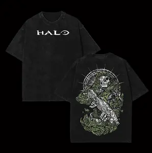 Halo-Inspired Acid Wash Oversized T-Shirt – Double-Sided Graphic, Lightweight Cotton Streetwear