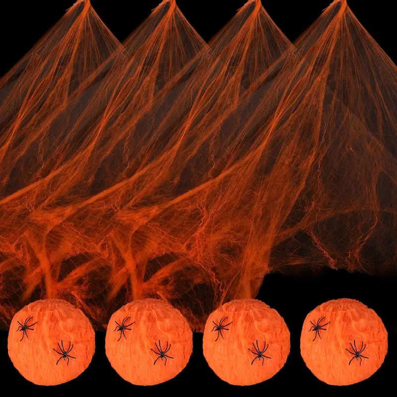 Halloween Glow Spider Web Decorations with Fake Spiders and Bats Super Stretch Fluorescent Cobwebs for Indoor Outdoor Haunted House Party Decor
