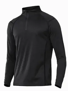 VERA Men's Long Sleeve Quarter Zip Running Shirt, Moisture-Wicking Quick-Dry Pullover, Slim-Fit Sportswear for Outdoor Workout