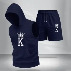 Men’s Sleeveless Hoodie & Shorts Set – “King” Graphic, Summer Two-Piece Activewear, Casual Streetwear, Regular Fit Gym & Sport Fashion, Lightweight Men’s Outfit