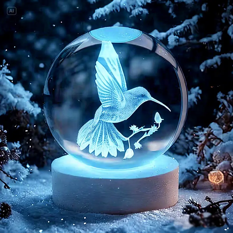 3D Hummingbird Crystal Ball 60mm - Hummingbird Figurine Glass Animal Decor for Room, Birthday, Lovers Keepsake Paperweight friends  gift