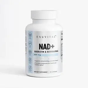 Exuvital NAD+ 500mg Supplement with Quercetin & Resveratrol for Cellular Energy & Metabolic Health 60 Capsules