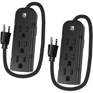 2Pack Small Power Strip Black Outlet - 1FT Heavy Duty Power Extension Cord, Mini Size Portable 3 Outlet Power Strip for Office,Computer, Accessories,Travel,ETL Listed (13a/125v/60hz/1625w)
