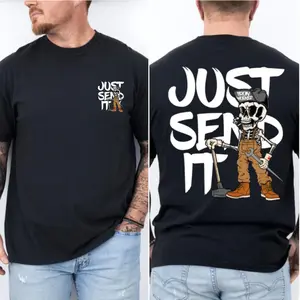 Just Send It Funny Ironworker Shirt – Skeleton Construction Worker Graphic T-Shirt for Blue Collar Men, Hardworking Job Pride, Casual Streetwear Gift Idea