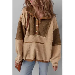 Colorblock Sherpa Patchwork Half Button Sweatshirt