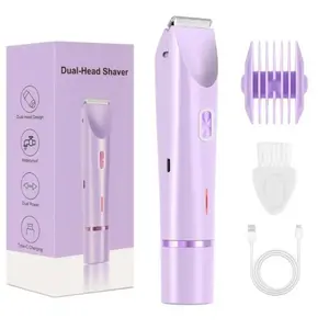 Women's Electric Razor Dual Head Reusable Female Trimmer Body Hair Remover Bikini Clipper, New Lithium Ion Battery Included
