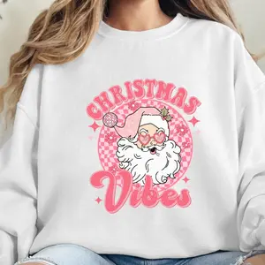 Christmas Vibes  T-Shirt and Sweater for women, cute, stylish and comfortable Pullover Womenswear Hoodie Sweatshirts Tops Lady Comfort Crewneck Round Neck Casual Long Sleeve Day