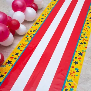 3 ft. x 100 ft. Red & White Striped Carnival Party Confetti Plastic Aisle Runner