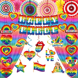 Pride Decorations for , LGBTQ Prides Month Rainbow Party Decorations Include Happy pride Banner Gay Pride  Decorations, Curtains, Paper Fans