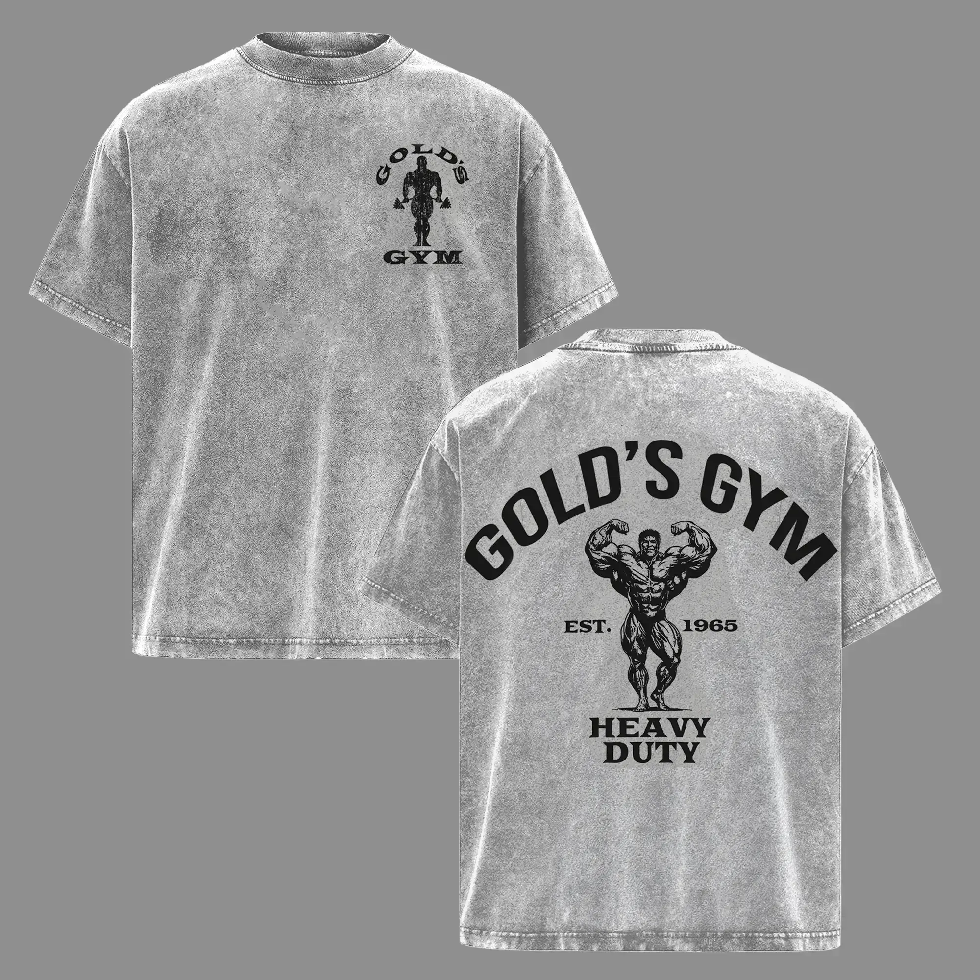 Men's Heavy Duty Gold's Gym Oversize Washed Crewneck T Shirt - Premium Mens Clothing, Workout Tops, Gym Apparel, Ideal Training Top, Casual Streetwear Shirt