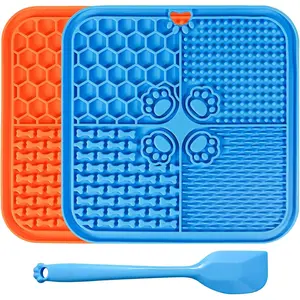 Lick Mat for Dogs,  Lick Mat with Suction Cups,  Mats and Slow Feeder  Bowl for    Pet Enrichment Toys for Bathing Station and   2 Pack (Blue & Orange)