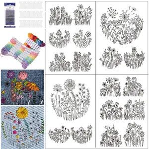 4 Sheets Water-Soluble Embroidery Stabilizer, Dandelion Daisy Printed Fabric DIY Sewing, Floral Embroidery Material for Crafts Embroidery Design