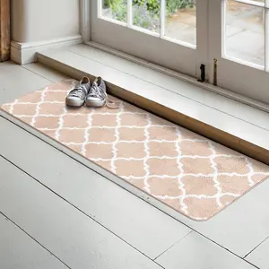 Microfiber Moroccan Trellis Non-Slip Doormat Indoor Mat and Runner for Entry, Doorway, Bath, Kitchen, High Traffic Areas, 20"x63", Beige outdoor  mat kids  rugs