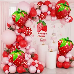 Strawberry Balloons Balloon Arch Garland Kit with Foil Strawberry, Strawberry Shortcake Sweet Girl Berry First Themed Party Decorations Supplies for Birthday Baby Shower