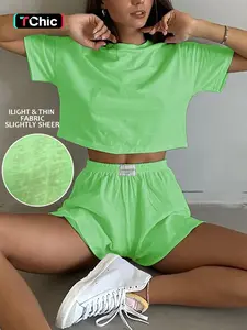 2-Piece Summer Pajama Set, Casual Loose-Fit, Breathable Semi-Transparent Top, Fluorescent Colors, Beach & Home Wear, Multi-Scene Comfort, Shorts Pyjama, Nightwear