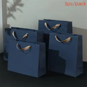 Gift Packaging Bag, 3pcs Retro Style Gift Bag, Fashionable Thickened Bottom Plate, Stronger Load-bearing Capacity Business Handbag, Clothing Stores Jewelry Stores Gift Bag, Creative Gift Packaging