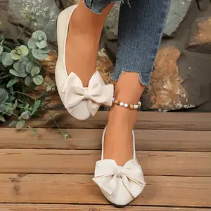 Women's Fashionable Spring & Fall Bow Detail Slip-On Flats Stylish Closed-Toe Casual Shoes for Daily Outings Brunch Shopping Comfortable & Versatile