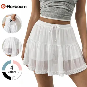 Florboom Y2K Sheer Mesh Ruffle Skort for Women,High Waist Flowy Tiered Mini Skirt with Built-in Shorts & Pockets, Perfect for Summer,Easter dress, Beach & Streetwear
